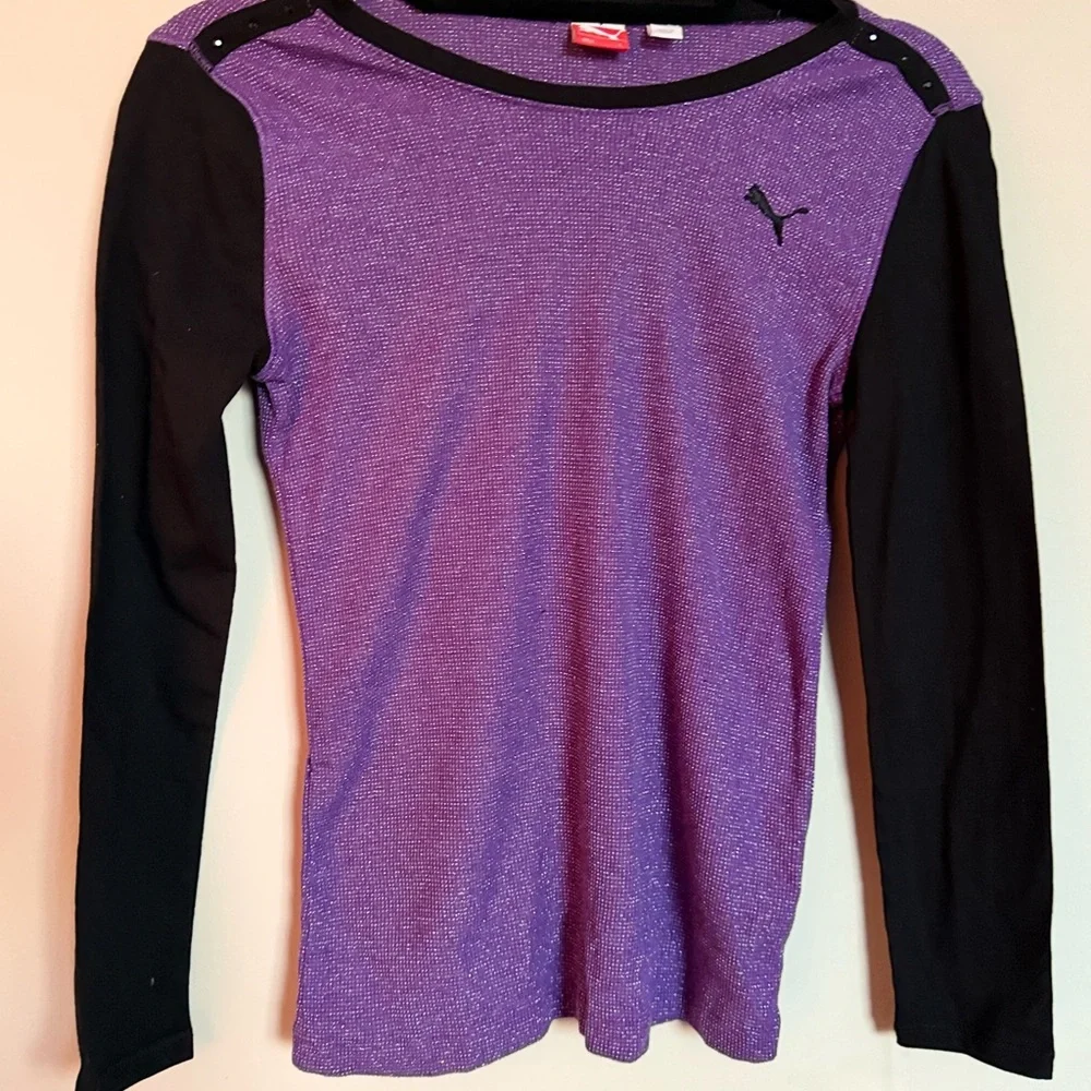 Puma Girls Athletic Long Sleeve Top Purple Black Size L NWT